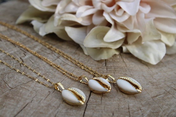 Cowrie shell necklace. Shell necklace. 24k gold plated cowrie shell necklace. Layering necklace.White and gold plated cowrie shell necklace.