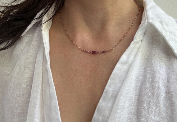 Pink tourmaline bar necklace. Ombre pink tourmaline necklace. Gold filled/sterling silver . October birthstone.