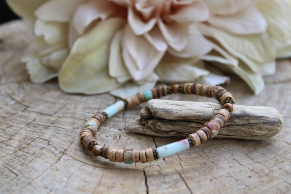 Sea Sediment Jasper Bracelet: Coconut Wood Bead Stretch Bracelet