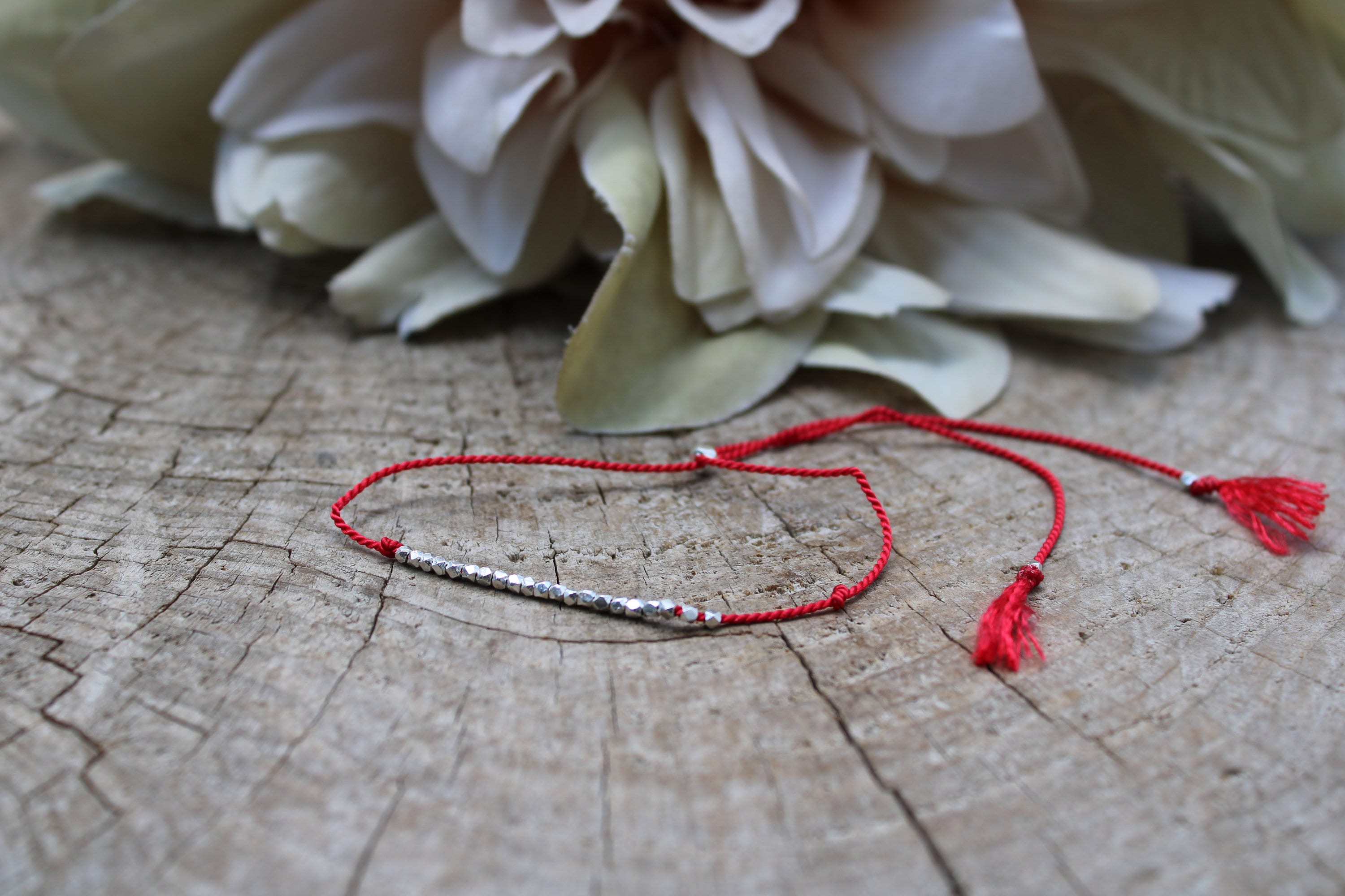 Silk red string bracelet. 24k gold vermeil red string . Pure