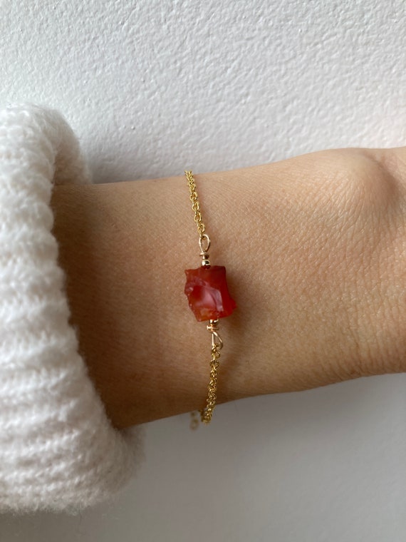 Raw carnelian nugget bracelet.  Carnelian crystal bracelet.  Orange gemstone.  Gold filled, rose gold filled, sterling silver chain.