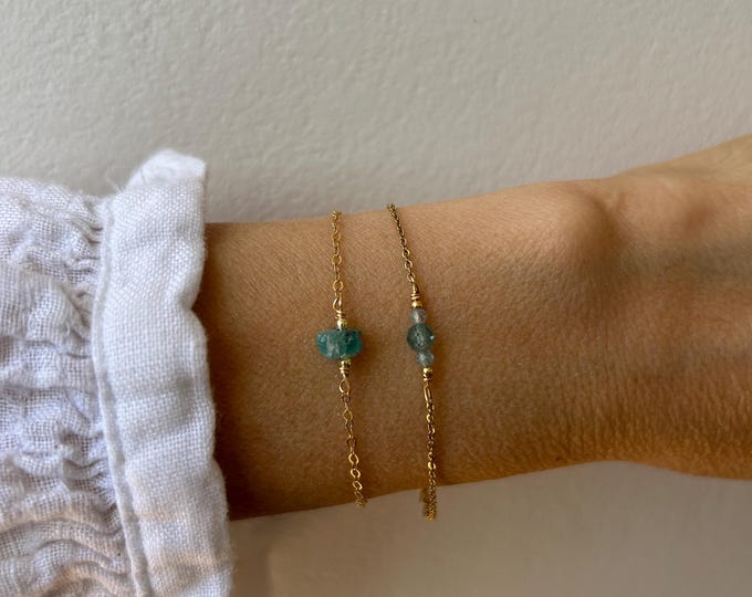 Raw Apatite Nugget Bracelet: Dainty Crystal Chain, Weight Loss Aid