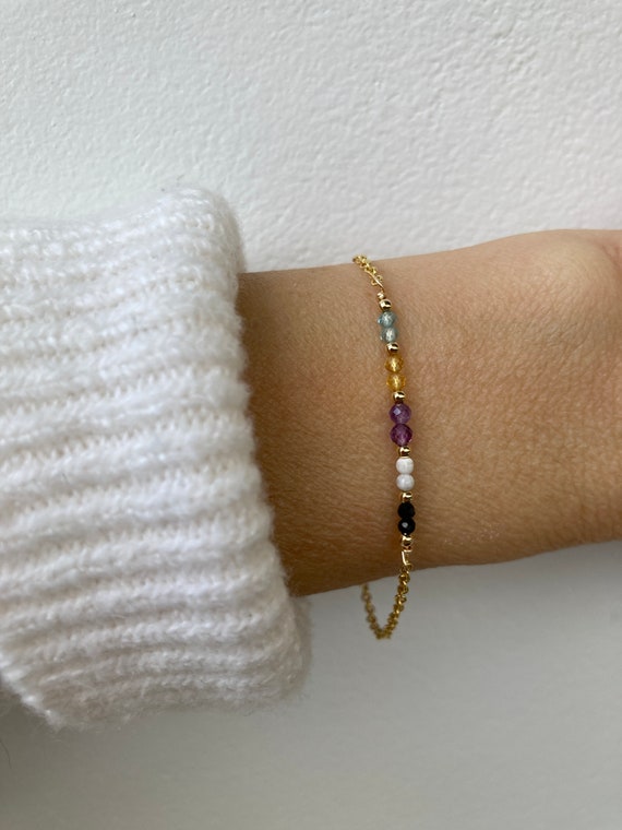 Emotional healing bracelet. Black tourmaline, howlite, amethyst, citrine and apatite. Protection bracelet. Gold filled/sterling silver