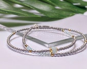 Layering minimalist Aquamarine bracelet, March Birthstone bracelet, wrap bracelet