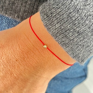 Solid Gold Red Silk String Bracelet: Minimalist Wish Jewelry