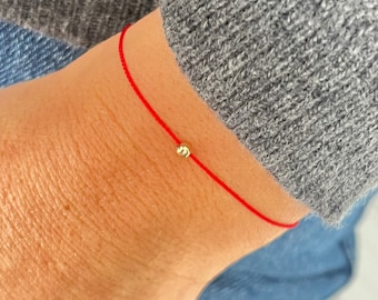 Solid Gold Red silk string bracelet, Solid gold red waterproof silk string Bracelet, Red string minimalistic wish bracelet