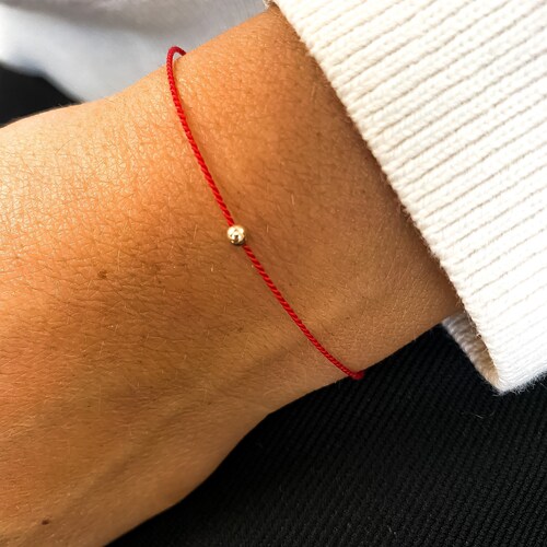 14k Gold Red Silk String Bracelet Solid Gold Red Silk String Etsy