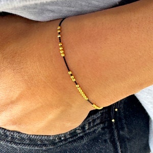 24K Gold Vermeil Red Silk Bracelet: Adjustable Ball Bracelet