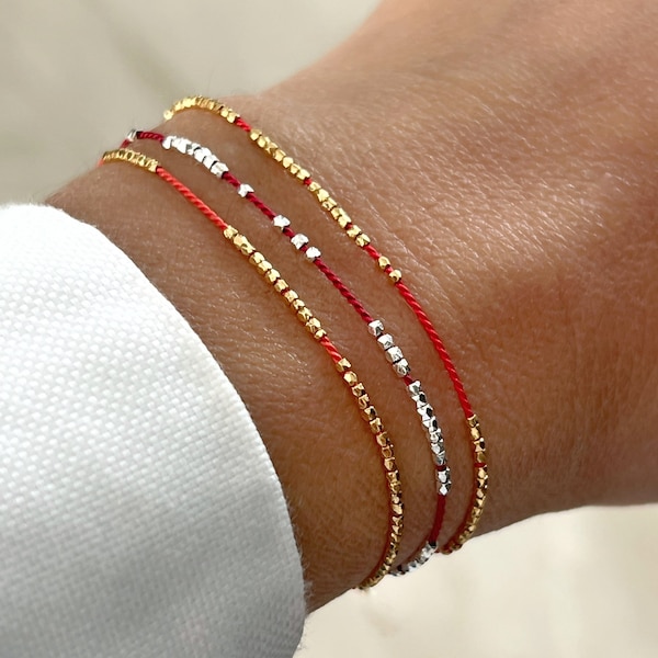 24K gold vermeil Red Silk string Bracelet, protection and wish bracelet, friendship bracelet, red kabbalah bracelet