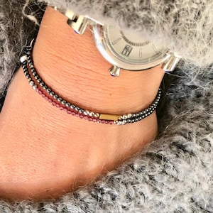 Ruby gemstone bracelet, Delicate double bracelet