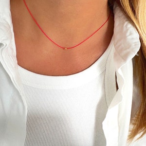14k gold red string necklace, silk string necklace - waterproof silk choker -red silk cord necklace