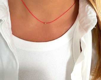 14k Gold Red Silk String Necklace: Waterproof Cord Choker