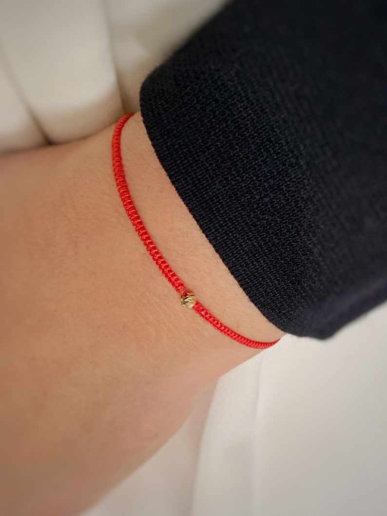 Solid 14K gold red string wish bracelet Delicate friendship Etsy