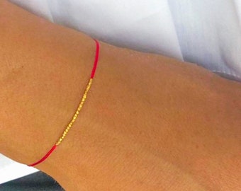 Bracelet de voeux délicat, bracelet de voeux minimaliste en ficelle rouge, bracelet d'amitié, bracelet de kabbale, bracelet de protection, bracelet de soeurs