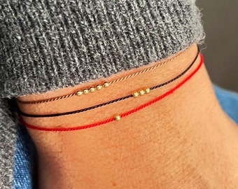 14k gold red string bracelet - silk cord red string bracelet - solid gold jewelry - friendship bracelet