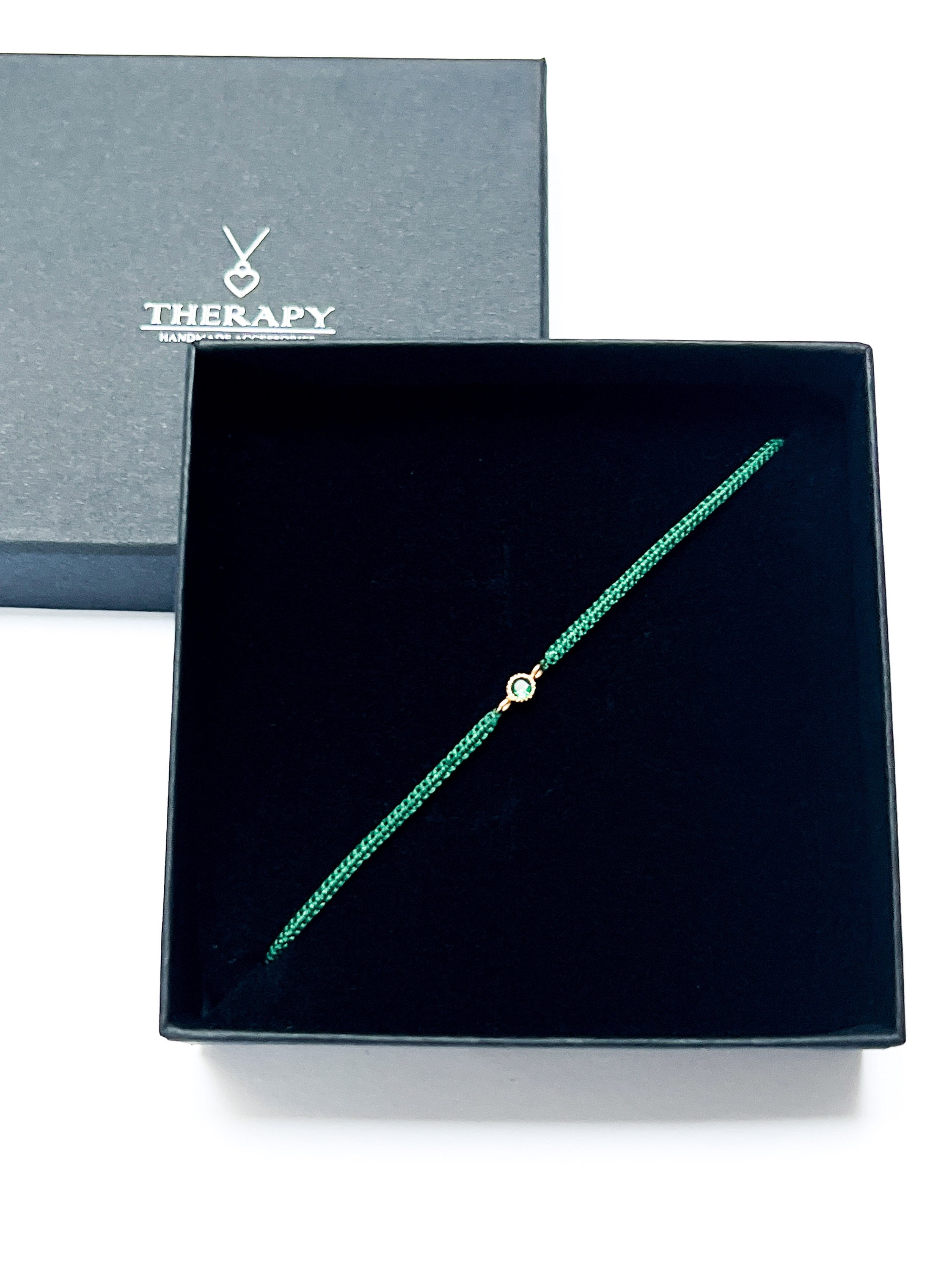 Emerald Green String Bracelet With Zircon Bead, Gold CZ Silk Emerald Green String Bracelet With Zircon Bead, Gold CZ Silk