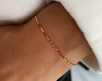 Bracciale in filo di seta rossa vermeil in oro 24 carati, braccialetto di protezione e desiderio, braccialetto dell'amicizia