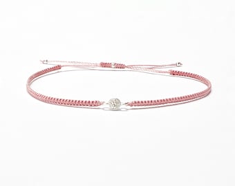 Silk string bracelet with zircon bead,  Gold CZ silk string bracelet, Delicate macramé bracelet