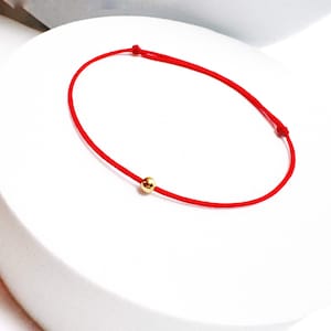 Red String Bracelet with 14K Gold Bead – Minimalist Protection Bracelet | Kabbalah Good Luck Jewelry | Handmade Adjustable Gold bracelet