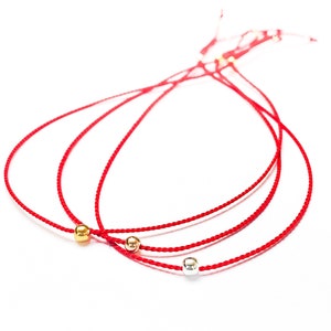 14k Gold Red string bracelet, solid gold red silk cord Bracelet, red line bracelet, unisex red silk string friendship bracelet