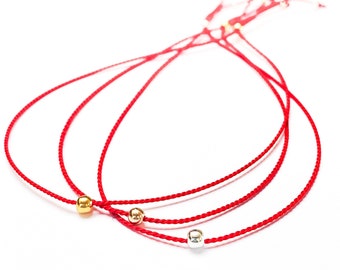 14k Gold Red Silk Cord Bracelet: Unisex Friendship Wish Bracelet