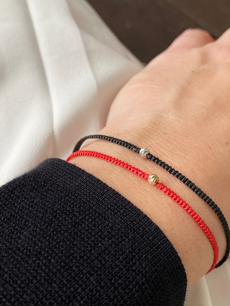 Solid 14K gold red string wish bracelet Delicate friendship Etsy