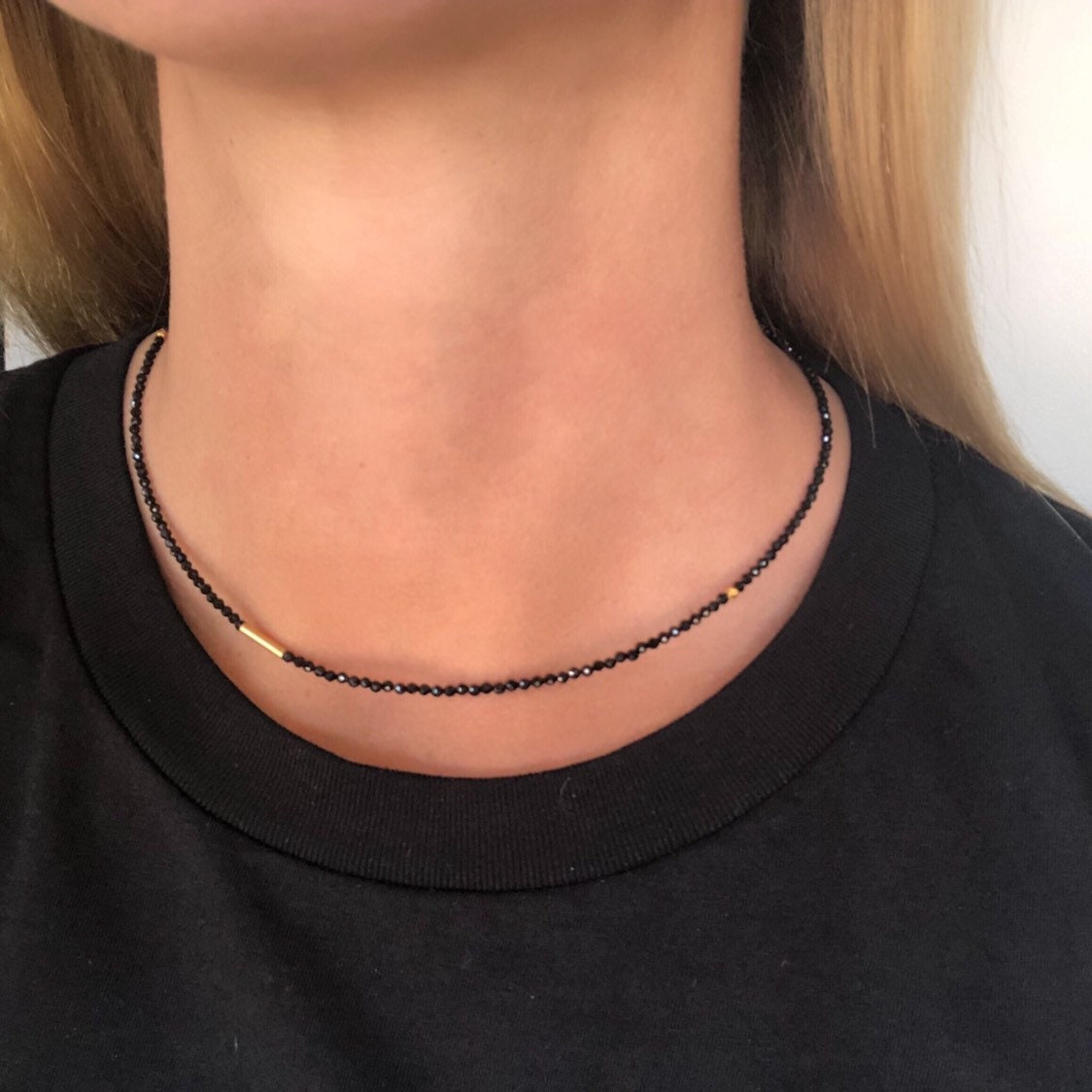 ブレスレット LESS IS MORE black spinel necklace Black Spinel Tennis Necklace in Black Rhodium-Plated