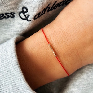 14K Solid Gold Wish Bead Bracelet: Delicate Red Silk String