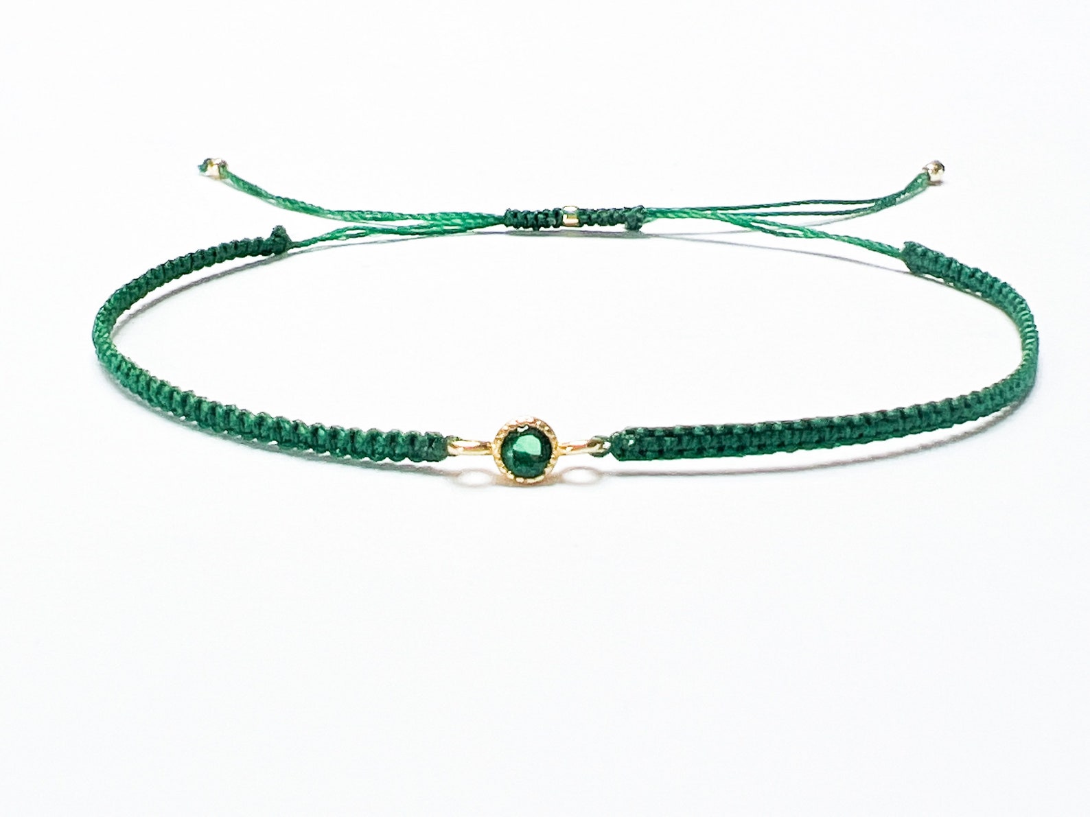 Emerald Green String Bracelet With Zircon Bead Gold CZ Silk Etsy