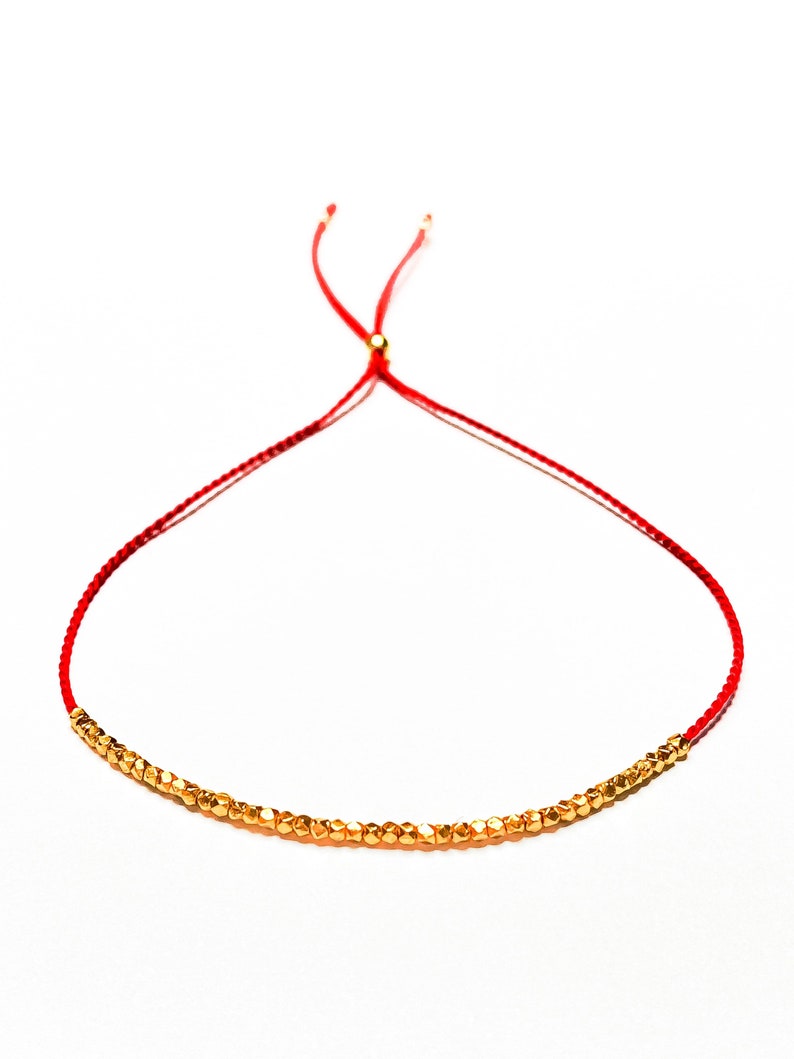 24K gold vermeil Red Silk string Bracelet, protection and wish bracelet, friendship bracelet image 2