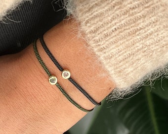 Silk Macrame Bracelet: Gold Zircon Heart, Adjustable Friendship Jewelry