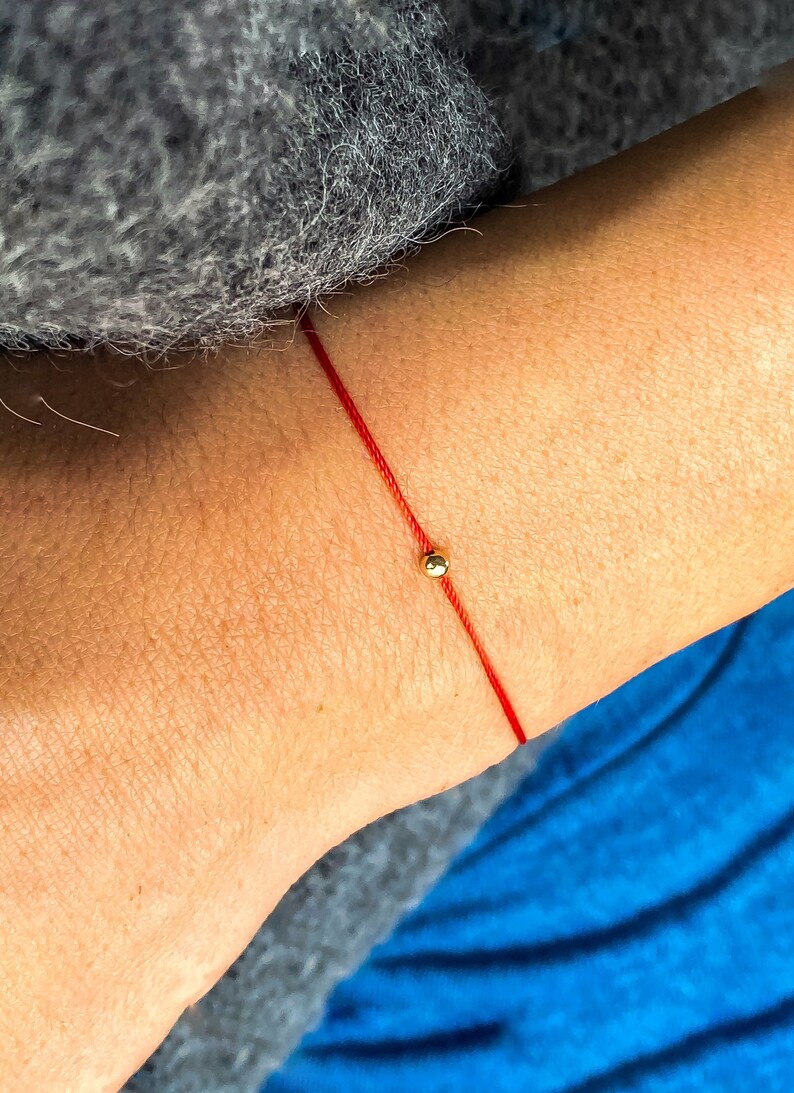 14k Gold Red String Bracelet Solid Gold Red Silk String Etsy