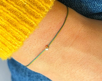 Ukraine Support Bracelet, Blue and Yellow Silk Cord, Sterling Silver Bead
