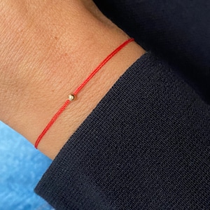 14k Gold Red Silk String Wish Bracelet: Minimalist Friendship Jewelry