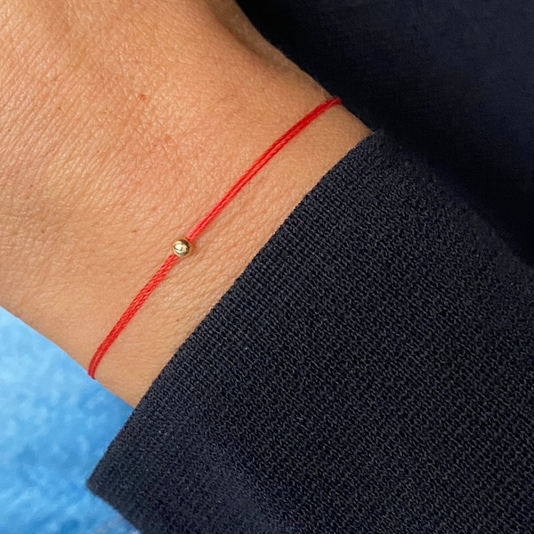 14k Gold Red String bracelet, solid gold red silk string Bracelet, Red string minimalistic wish bracelet, friendship bracelet,