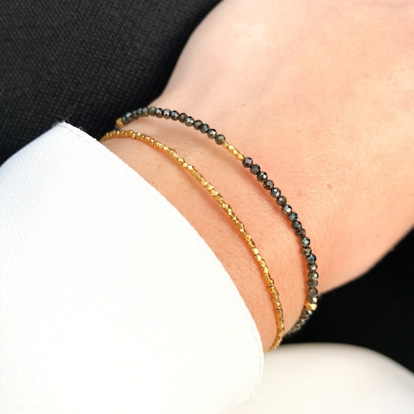 Dark brown delicate spinel bracelet - Tiny spinel bracelet - minimalist spinel bracelet