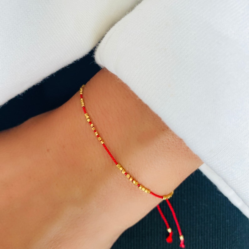24K gold vermeil Red Silk string Bracelet, protection and wish bracelet, friendship bracelet image 6
