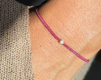 Braided bracelet with freshwater pearl, Woven friendship bracelet, Silk string bracelet macramé style
