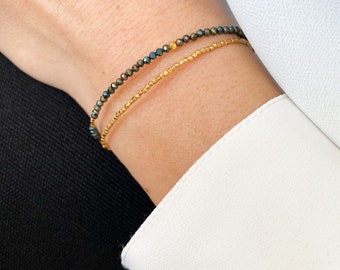 Delicate spinel beads bracelet, Gold pleated beads bracelet, Dainty bracelet