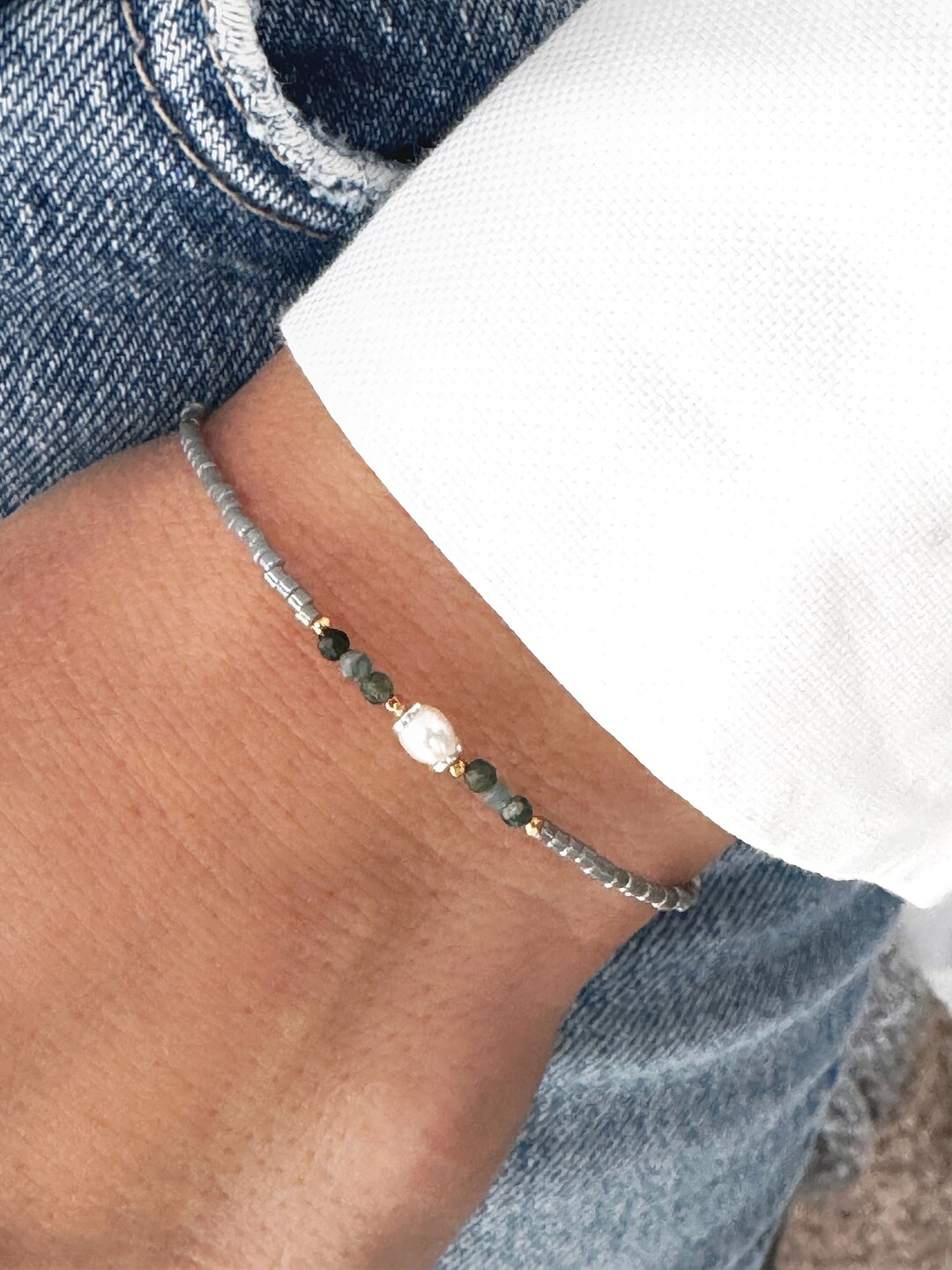 Bracelet Argent Rhodie Perle D Eau Douce Blanc 5 5 Mm 588336 main image 1