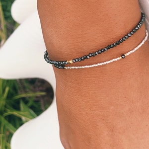 Dainty hematite bracelet, skinny hematite bracelet, minimalist gift for woman, stacking jewelry