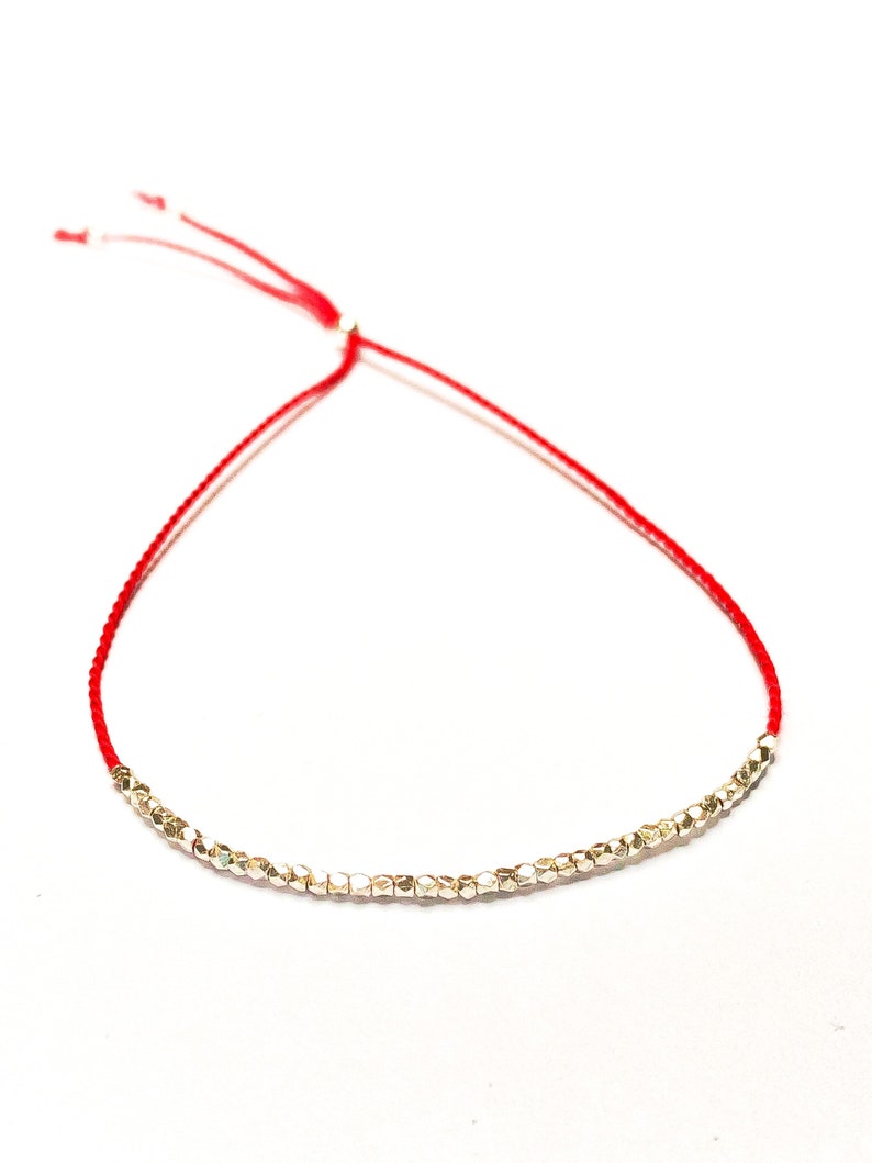 24K gold vermeil Red Silk string Bracelet, protection and wish bracelet, friendship bracelet image 8