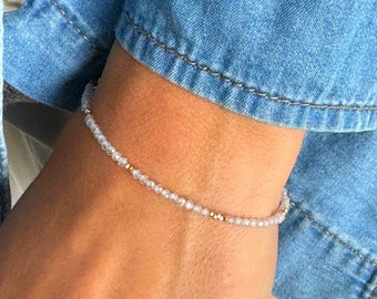 Zircon beads bracelet, skinny tennis bracelet, minimalist gift for woman, stacking jewelry, zircon jewelry