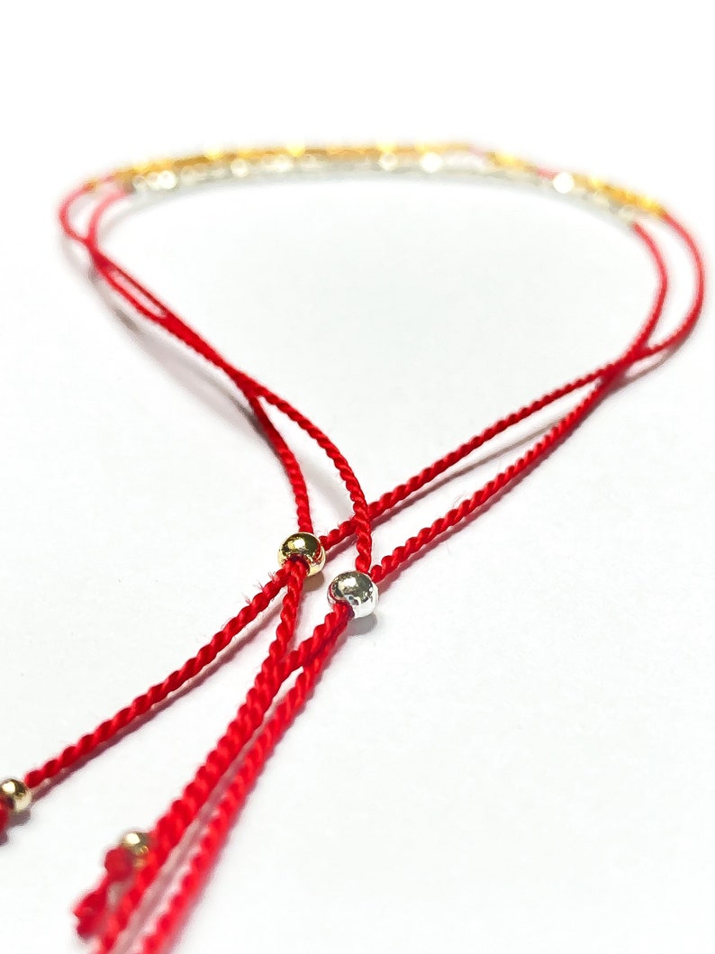 24K gold vermeil Red Silk string Bracelet, protection and wish bracelet, friendship bracelet image 4