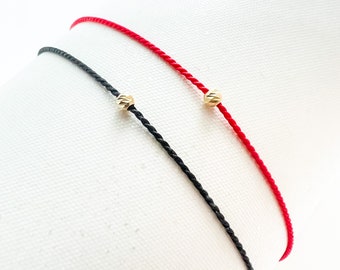 14k gold red string diamond cut bracelet- red string bracelet for woman - red thread wish bracelet - silk cord red string - sisters bracelet
