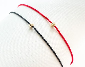 Pulsera de hilo rojo de oro de 14k con corte de diamante- pulsera de hilo rojo para mujer - pulsera de deseo de hilo rojo - hilo rojo de cordón de seda - pulsera de hermanas