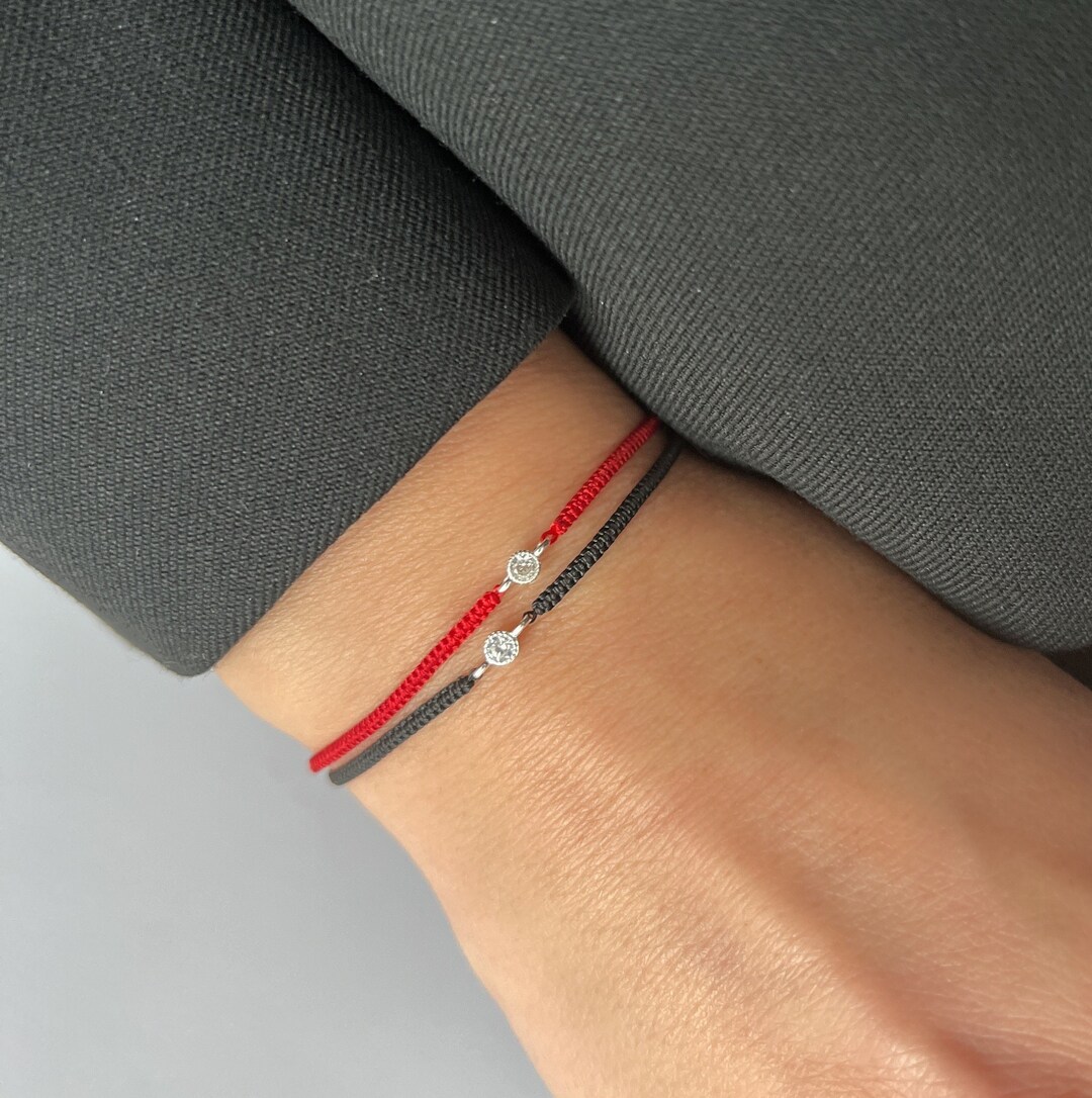 Red Silk String Braided Bracelet With Zircon Gold Bead, Gold CZ Silk