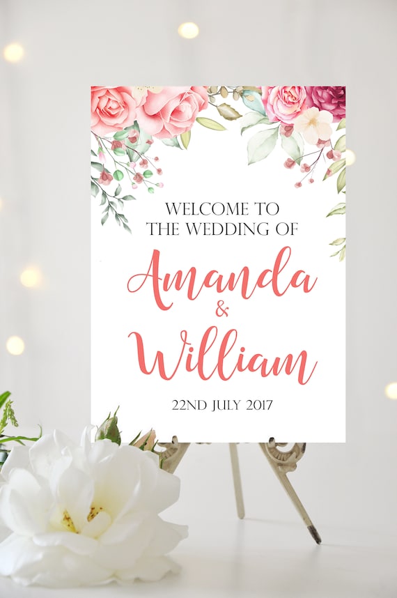 Personalised Wedding Welcome Sign Entrance Reception A3 A2 A1
