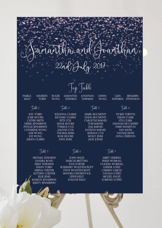 Personalised Navy and Gold Wedding Table Plan Seating Chart A3 A2 A1 Personalised Navy and Gold Wedding Table Plan Seating Chart A3 A2 A1