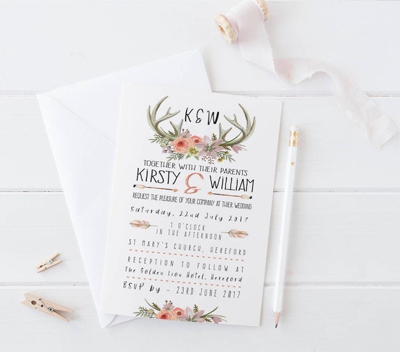 Boho Floral Wedding Invitation Sample Set Rsvp Poem Card Etsy